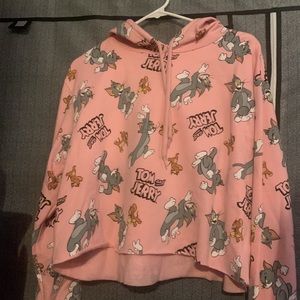 Pink Tom and Jerry Cropped Hoodie Women’s Medium